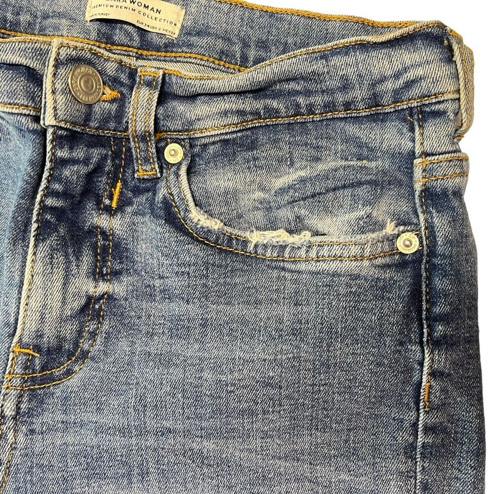 Zara Premium Denim Women's Size 2 Raw Hem Stitch Detail Jeans Mid Rise - Picture 12 of 16